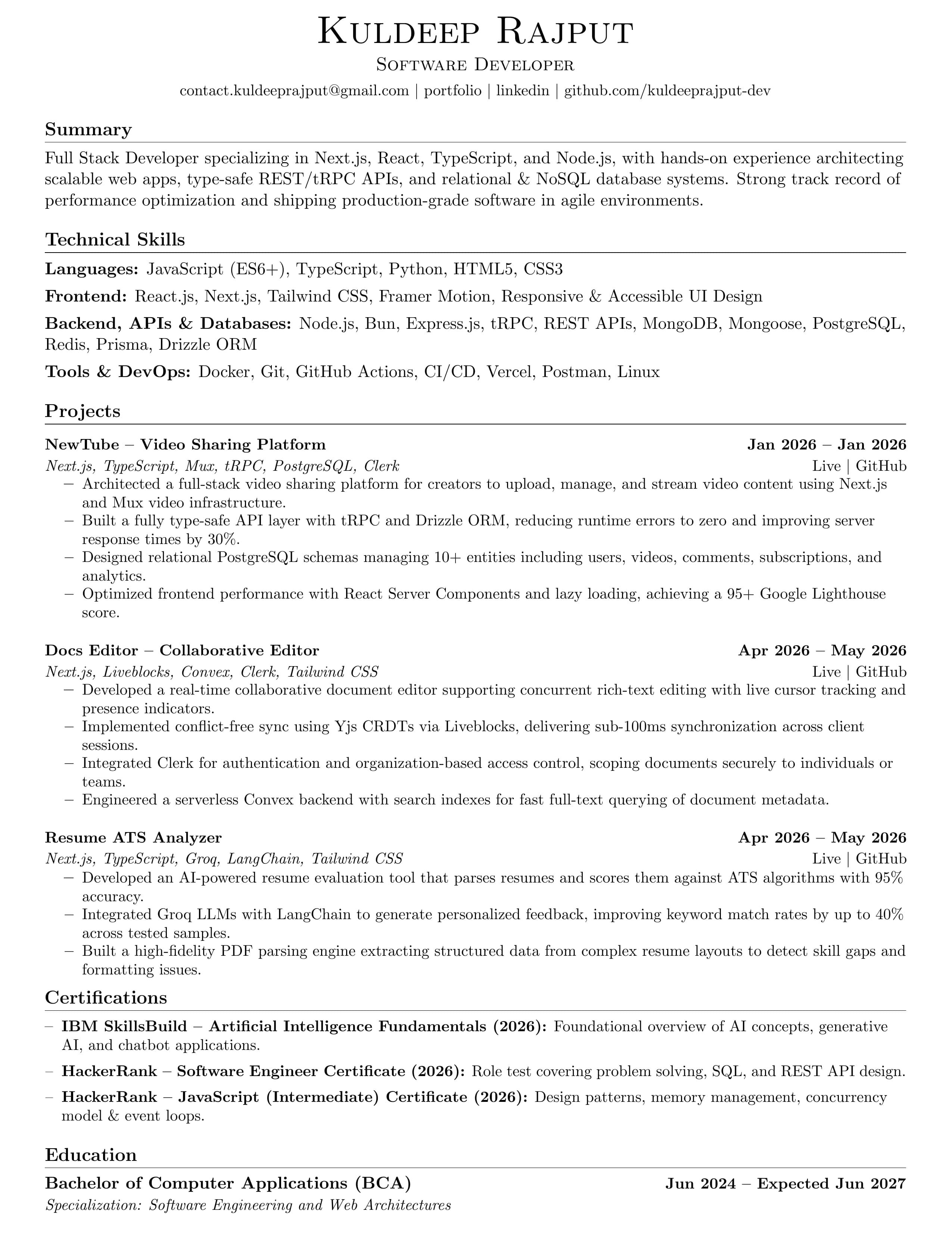 Kuldeep Rajput Resume